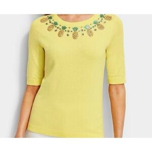 NWT Talbots Pineapple Embroidered shortsleeve sweater cotton 3X plus size yellow